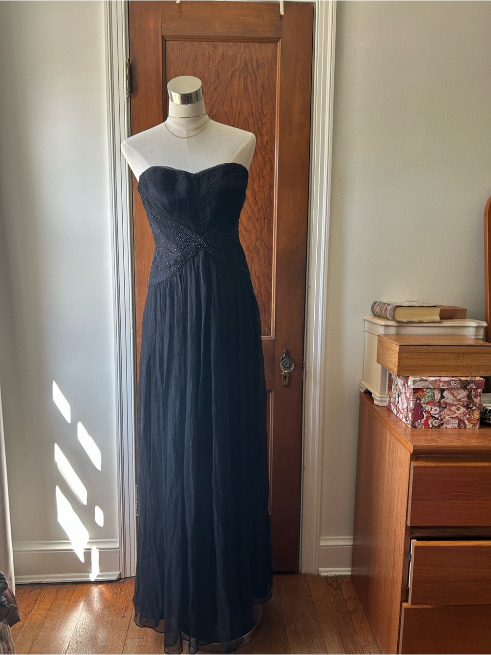 Y2K BCBG Silk Strapless Black Chiffon Evening Gown